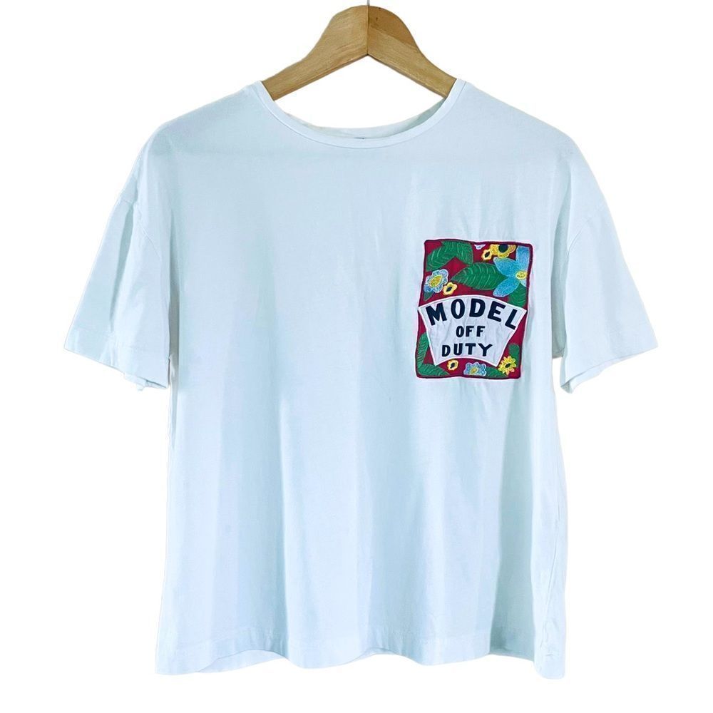 Zara Model Off Duty Tropical Patch T-Shirt